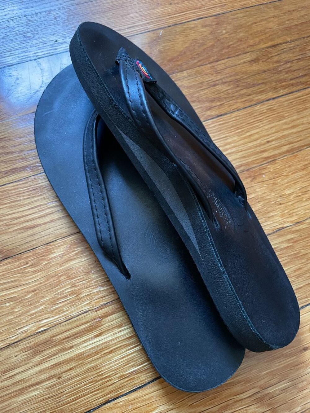Rainbow Black Leather Sandals